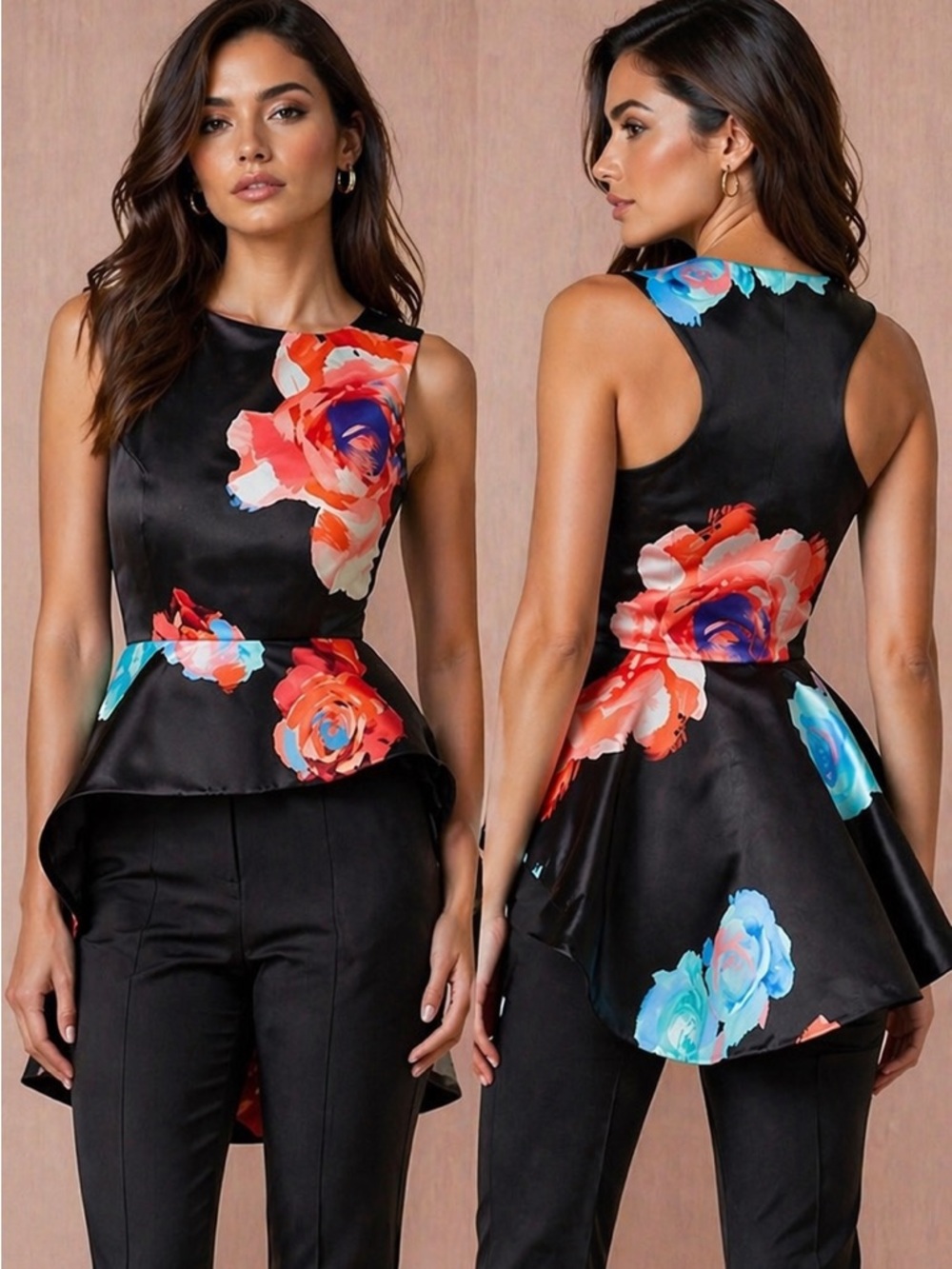 Dramatic Floral High Low Peplum Top